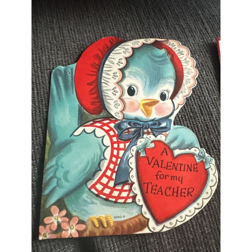 Vintage Valentines Day Cards Lot 2 Bluebird Teacher Wishing Well Greetings 1950s